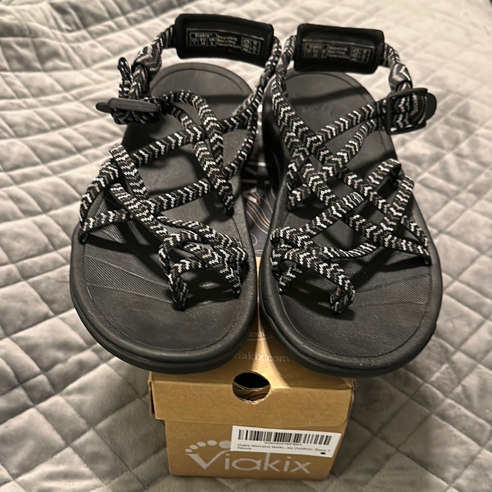 Viakix Black and White Strappy Sandals
